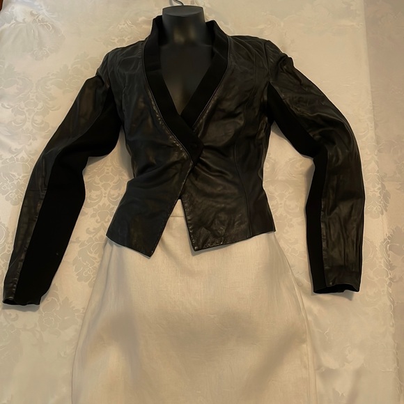 Trouve leather jacket with under arm knit dome front closure deep V front Sz S - Picture 3 of 8